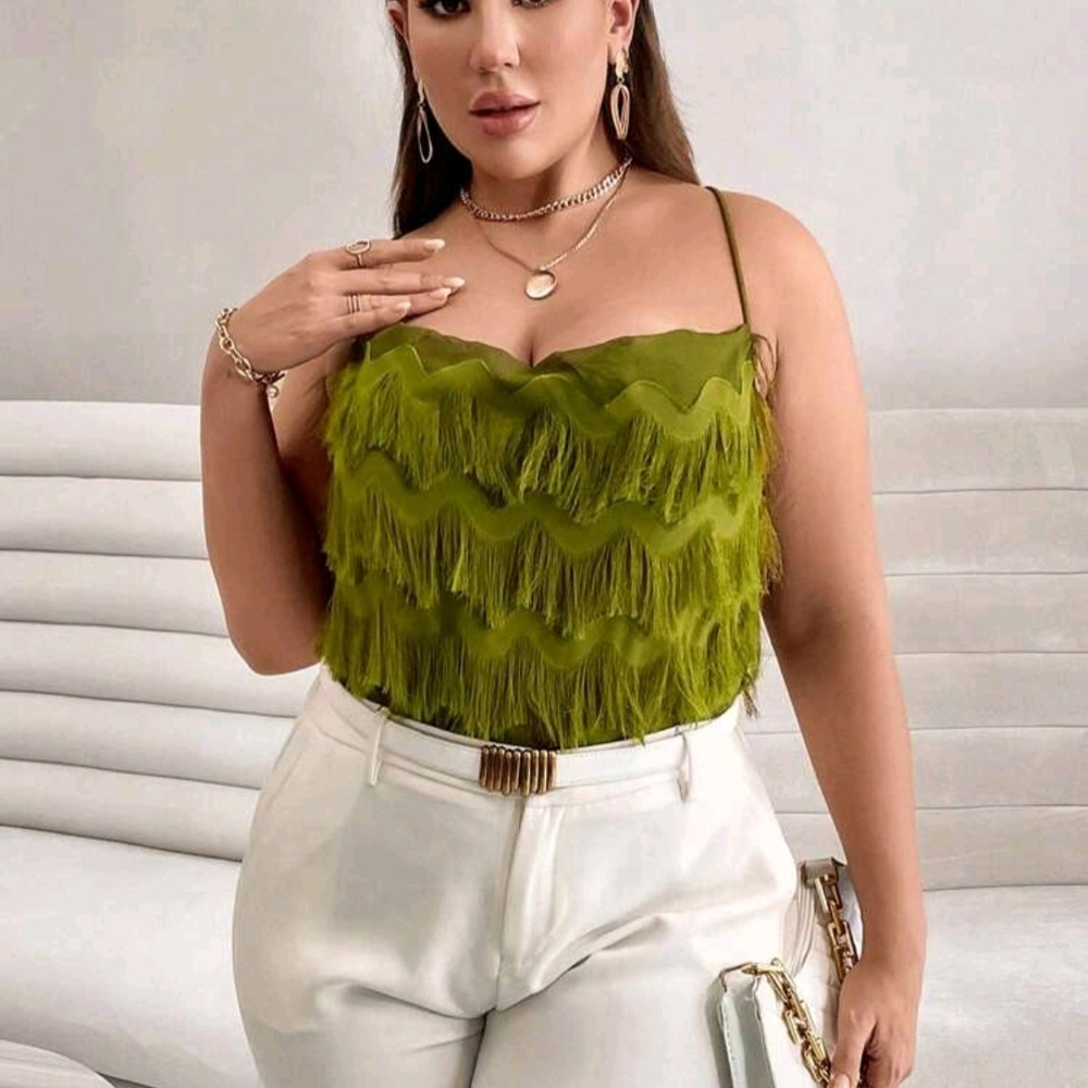 SHEIN Olive Green Fringe Camisole - Picture 2 of 3